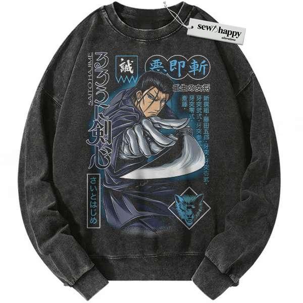 Wash Sweatshirt Saito Hajime Sweatshirt, Rurouni Kenshin Sweatshirt, Anime Sweatshirt, Vintage Sweatshirt