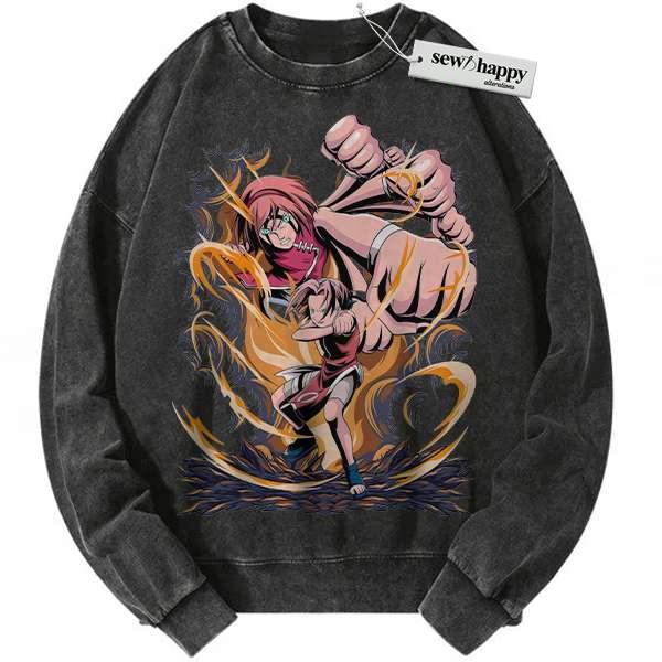 Wash Sweatshirt Sakura Haruno Sweatshirt, Naruto Sweatshirt, Anime Sweatshirt, Vintage Sweatshirt
