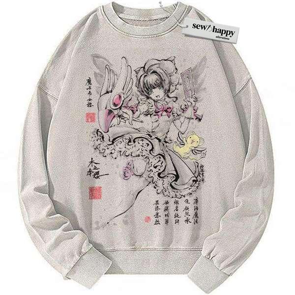 Wash Sweatshirt Sakura Kinomoto Sweatshirt, Cardcaptor Sakura Sweatshirt, Anime Sweatshirt, Vintage Sweater