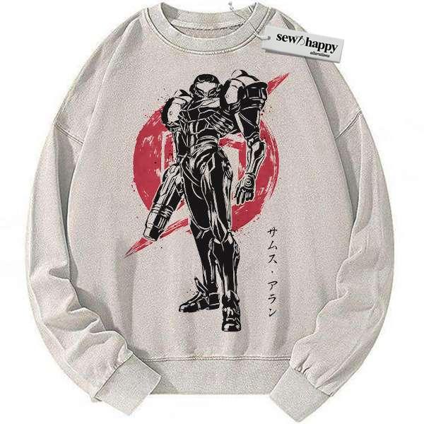 Wash Sweatshirt Samus Aran Sweatshirt, Metroid Sweatshirt, Game Sweatshirt, Vintage Sweater