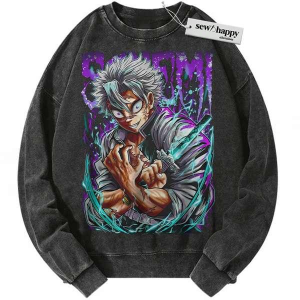 Wash Sweatshirt Sanemi Shinazugawa Sweatshirt, Demon Slayer Sweatshirt, Anime Sweatshirt, Vintage Sweater