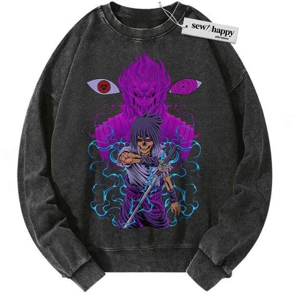 Wash Sweatshirt Sasuke Uchiha Sweatshirt, Naruto Sweatshirt, Anime Sweatshirt, Vintage Sweater Wash Sweatshirt Sasuke Uchiha Sweatshirt, Naruto Sweatshirt, Anime Sweatshirt, Vintage Sweater - Image 1