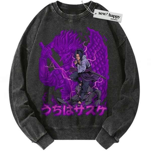 Wash Sweatshirt Sasuke Uchiha Sweatshirt, Naruto Sweatshirt, Anime Sweatshirt, Vintage Sweater Wash Sweatshirt Sasuke Uchiha Sweatshirt, Naruto Sweatshirt, Anime Sweatshirt, Vintage Sweater - Image 1