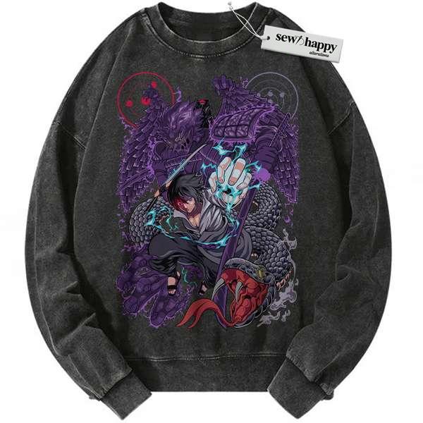 Wash Sweatshirt Sasuke Uchiha Sweatshirt, Naruto Sweatshirt, Anime Sweatshirt, Vintage Sweater