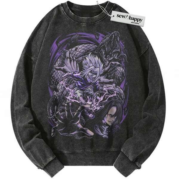 Wash Sweatshirt Sasuke Uchiha Sweatshirt, Naruto Sweatshirt, Anime Sweatshirt, Vintage Sweatshirt
