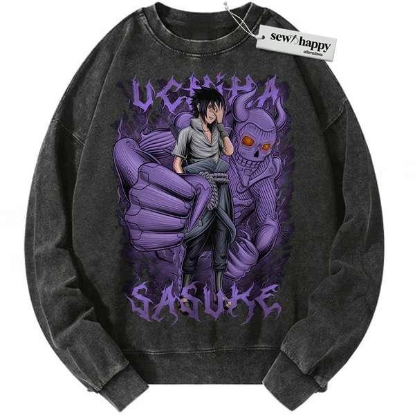 Wash Sweatshirt Sasuke Uchiha Sweatshirt, Naruto Sweatshirt, Anime Sweatshirt, Vintage Sweatshirt