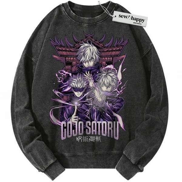 Wash Sweatshirt Satoru Gojo Sweatshirt, Jujutsu Kaisen Sweatshirt, Anime Sweatshirt, Vintage Sweater