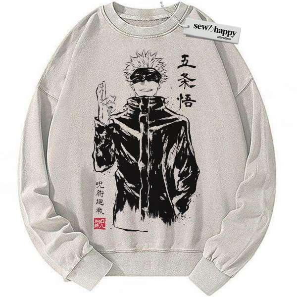 Wash Sweatshirt Satoru Gojo Sweatshirt, Jujutsu Kaisen Sweatshirt, Anime Sweatshirt, Vintage Sweater
