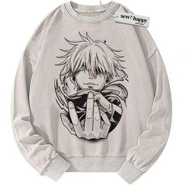 Wash Sweatshirt Satoru Gojo Sweatshirt, Jujutsu Kaisen Sweatshirt, Anime Sweatshirt, Vintage Sweater