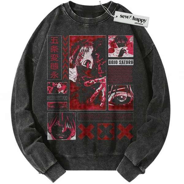 Wash Sweatshirt Satoru Gojo Sweatshirt, Jujutsu Kaisen Sweatshirt, Anime Sweatshirt, Vintage Sweater Wash Sweatshirt Satoru Gojo Sweatshirt, Jujutsu Kaisen Sweatshirt, Anime Sweatshirt, Vintage Sweater - Image 1