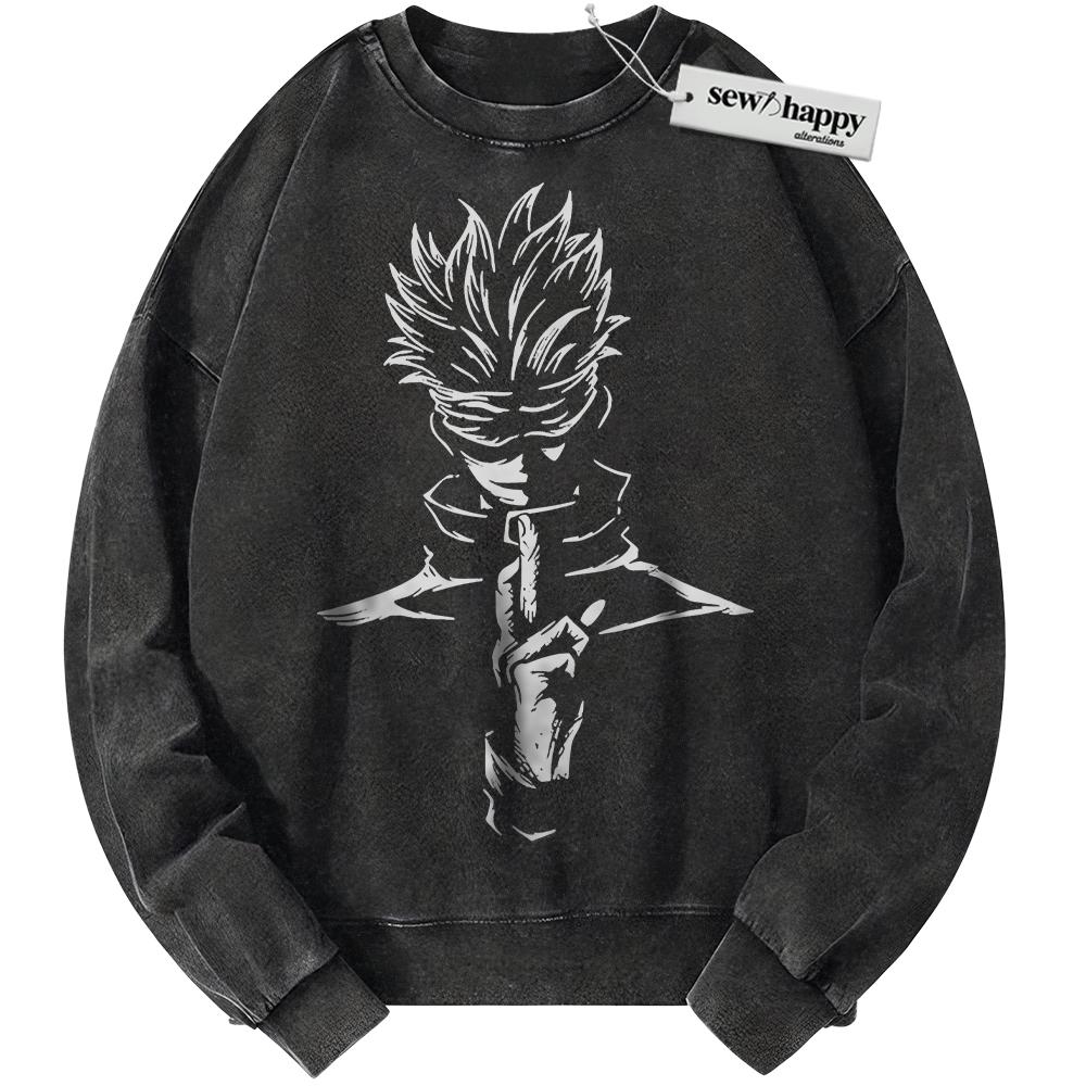 Wash Sweatshirt Satoru Gojo Sweatshirt, Jujutsu Kaisen Sweatshirt, Anime Sweatshirt, Vintage Sweater