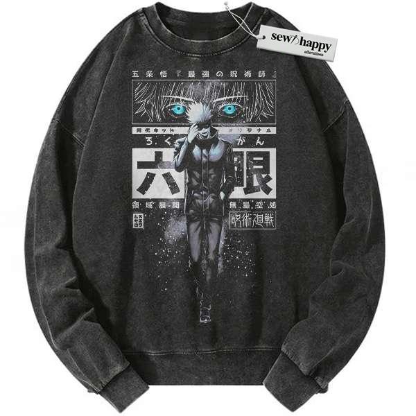Wash Sweatshirt Satoru Gojo Sweatshirt, Jujutsu Kaisen Sweatshirt, Anime Sweatshirt, Vintage Sweater Wash Sweatshirt Satoru Gojo Sweatshirt, Jujutsu Kaisen Sweatshirt, Anime Sweatshirt, Vintage Sweater - Image 1