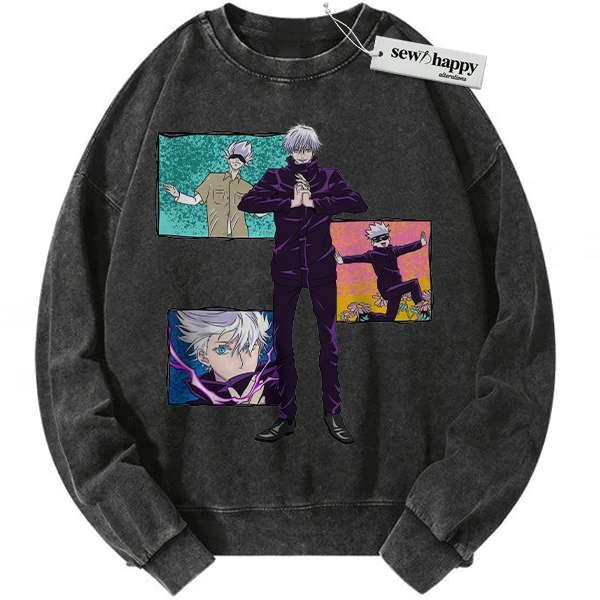 Wash Sweatshirt Satoru Gojo sweatshirt, Jujutsu Kaisen sweatshirt, Anime sweatshirt, Vintage Sweater