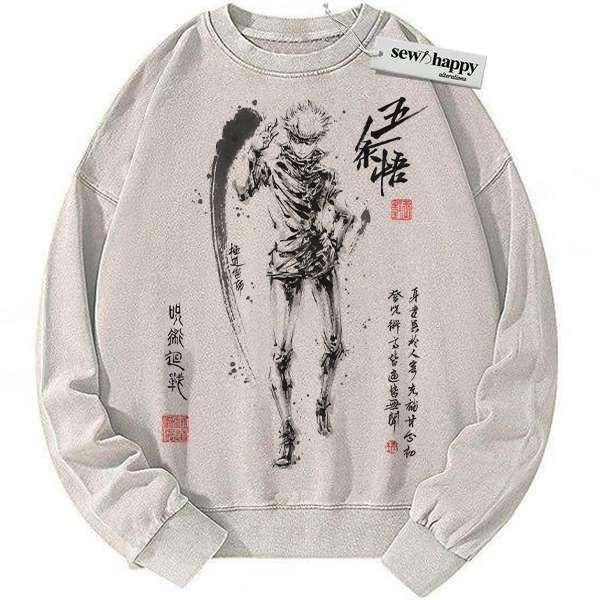 Wash Sweatshirt Satoru Gojo Sweatshirt, Jujutsu Kaisen Sweatshirt, Anime Sweatshirt, Vintage Sweater