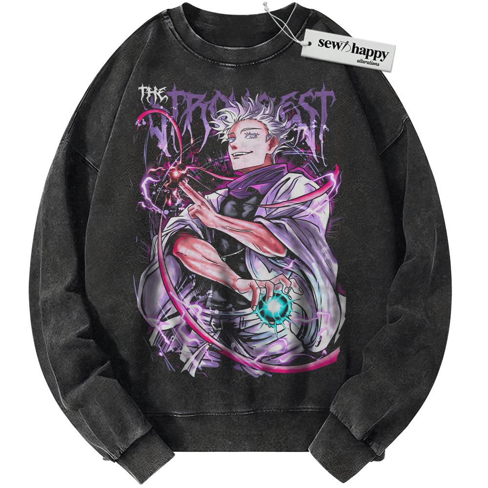 Wash Sweatshirt Satoru Gojo Sweatshirt, Jujutsu Kaisen Sweatshirt, Anime Sweatshirt, Vintage Sweater