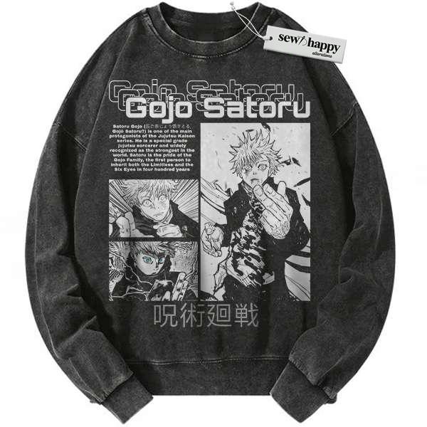 Wash Sweatshirt Satoru Gojo Sweatshirt, Jujutsu Kaisen Sweatshirt, Anime Sweatshirt, Vintage Sweater