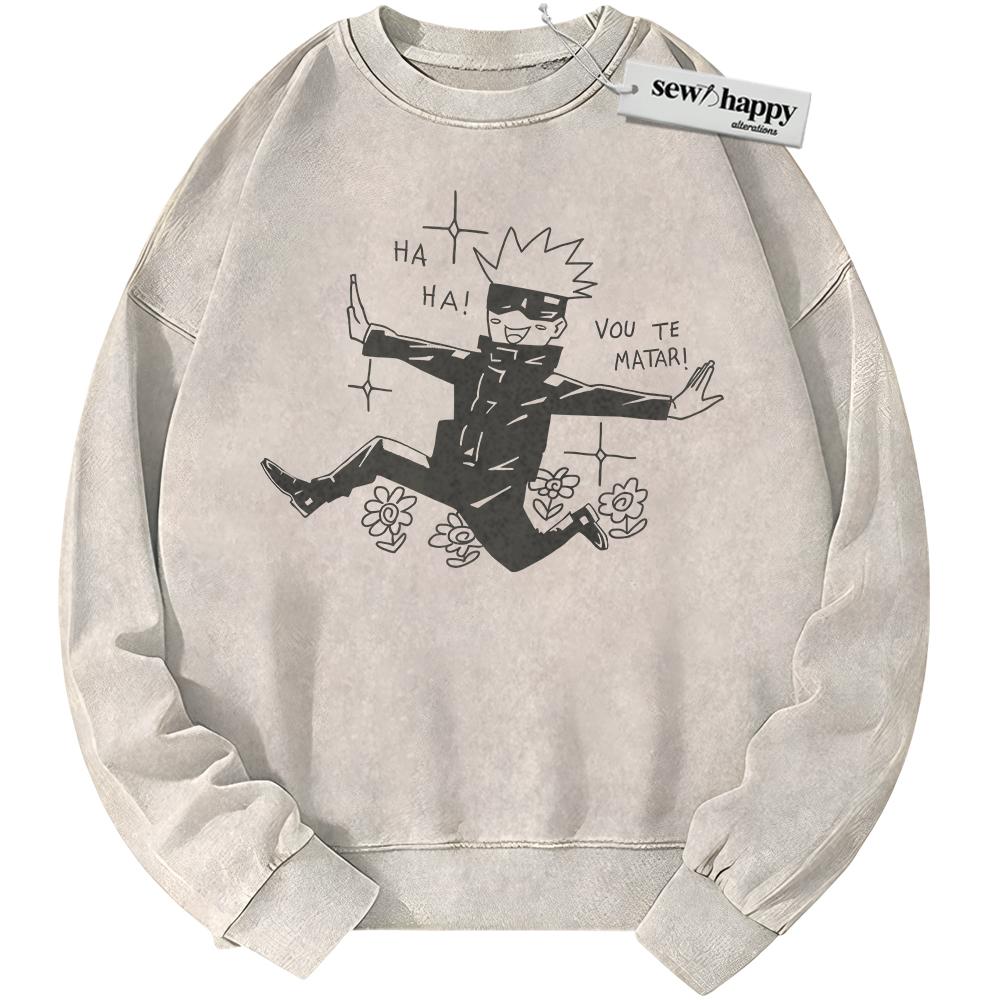 Wash Sweatshirt Satoru Gojo Sweatshirt, Jujutsu Kaisen Sweatshirt, Anime Sweatshirt, Vintage Sweater