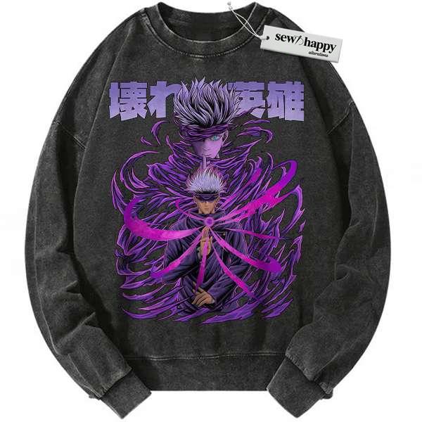 Wash Sweatshirt Satoru Gojo Sweatshirt, Jujutsu Kaisen Sweatshirt, Anime Sweatshirt, Vintage Sweater Wash Sweatshirt Satoru Gojo Sweatshirt, Jujutsu Kaisen Sweatshirt, Anime Sweatshirt, Vintage Sweater - Image 1