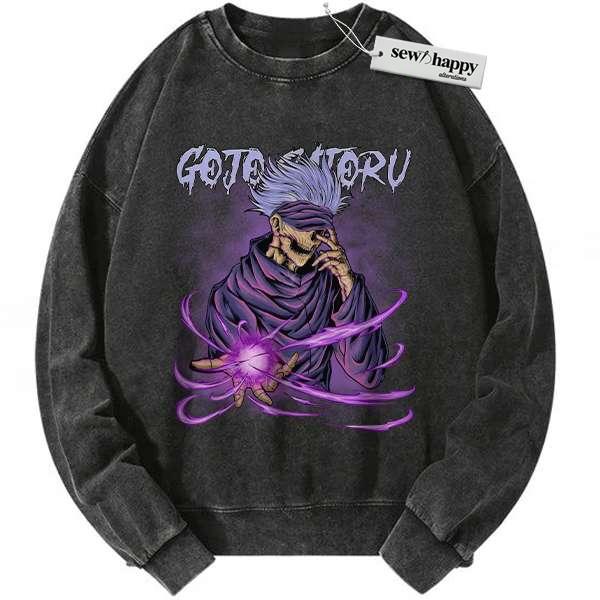 Wash Sweatshirt Satoru Gojo Sweatshirt, Jujutsu Kaisen Sweatshirt, Anime Sweatshirt, Vintage Sweater Wash Sweatshirt Satoru Gojo Sweatshirt, Jujutsu Kaisen Sweatshirt, Anime Sweatshirt, Vintage Sweater - Image 1