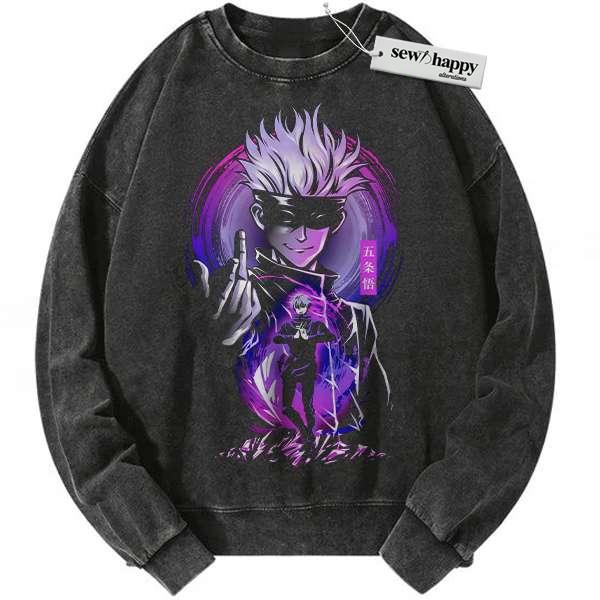 Wash Sweatshirt Satoru Gojo Sweatshirt, Jujutsu Kaisen Sweatshirt, Anime Sweatshirt, Vintage Sweatshirt