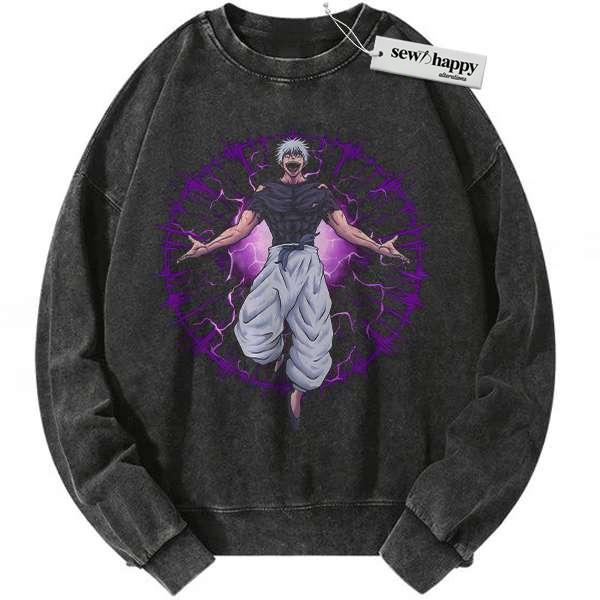 Wash Sweatshirt Satoru Gojo Sweatshirt, Jujutsu Kaisen Sweatshirt, Anime Sweatshirt, Vintage Sweatshirt