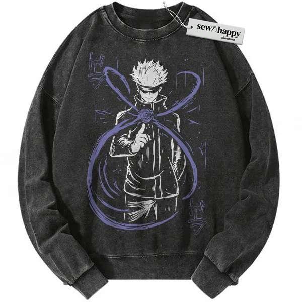 Wash Sweatshirt Satoru Gojo Sweatshirt, Jujutsu Kaisen Sweatshirt, Anime Sweatshirt, Vintage Sweatshirt