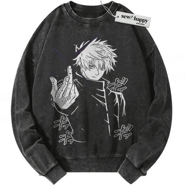 Wash Sweatshirt Satoru Gojo Sweatshirt, Jujutsu Kaisen Sweatshirt, Anime Sweatshirt, Vintage Sweatshirt