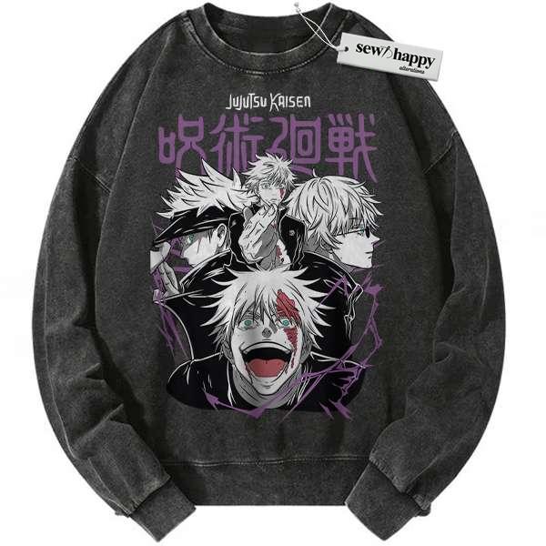 Wash Sweatshirt Satoru Gojo Sweatshirt, Jujutsu Kaisen Sweatshirt, Anime Sweatshirt, Vintage Sweatshirt