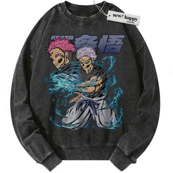 Wash Sweatshirt Satoru Gojo Sweatshirt, Sukuna Sweatshirt, Jujutsu Kaisen Sweatshirt, Anime Sweatshirt, Vintage Sweater