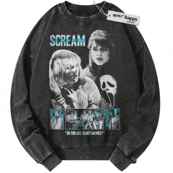 Wash Sweatshirt Scream Sweatshirt, Halloween Sweatshirt, Horror Movie Sweatshirt, Vintage Sweatshirt Wash Sweatshirt Scream Sweatshirt, Halloween Sweatshirt, Horror Movie Sweatshirt, Vintage Sweatshirt - Image 1