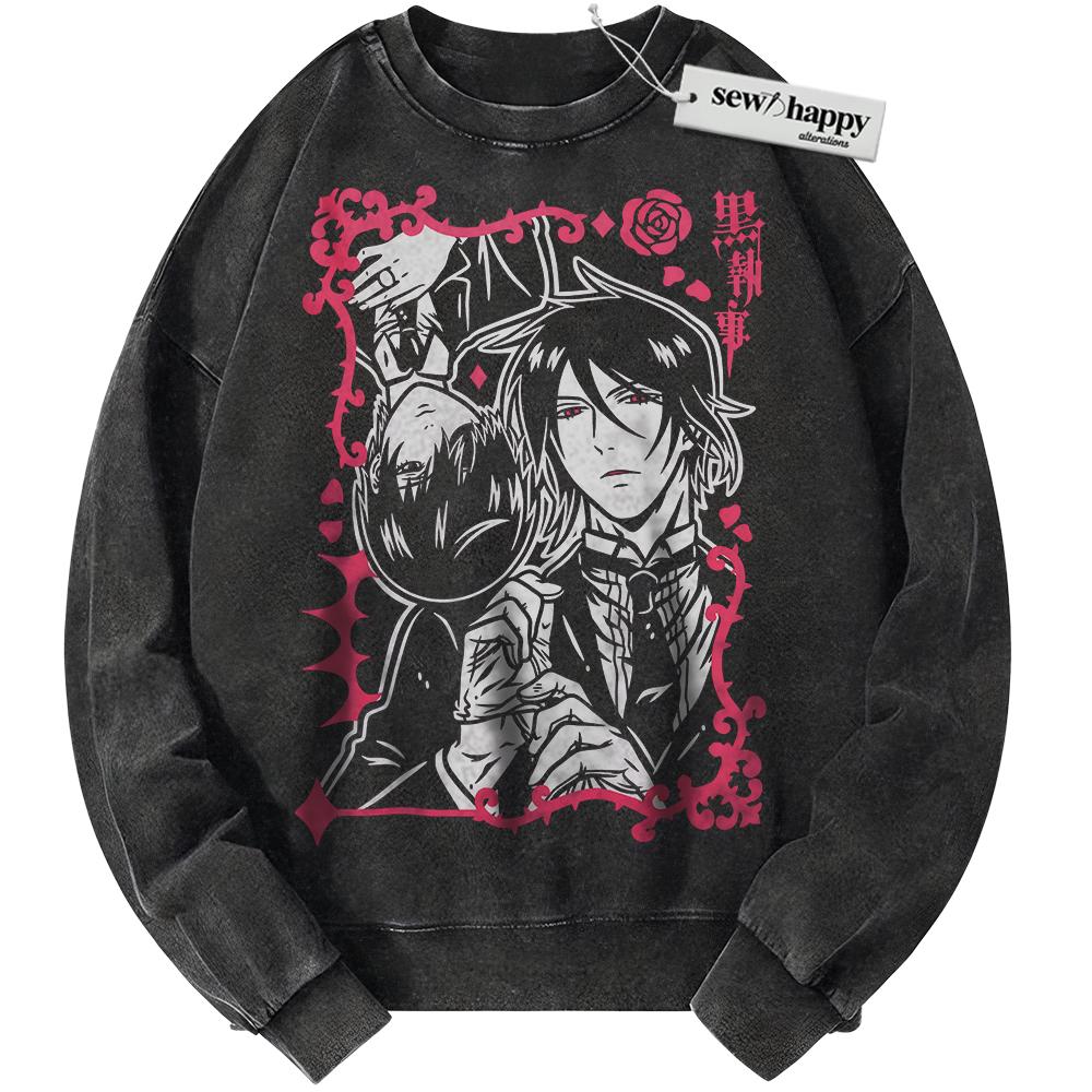 Wash Sweatshirt Sebastian Michaelis and Ciel Phantomhive Sweatshirt, Black Butler Sweatshirt, Anime Sweatshirt, Vintage Sweater