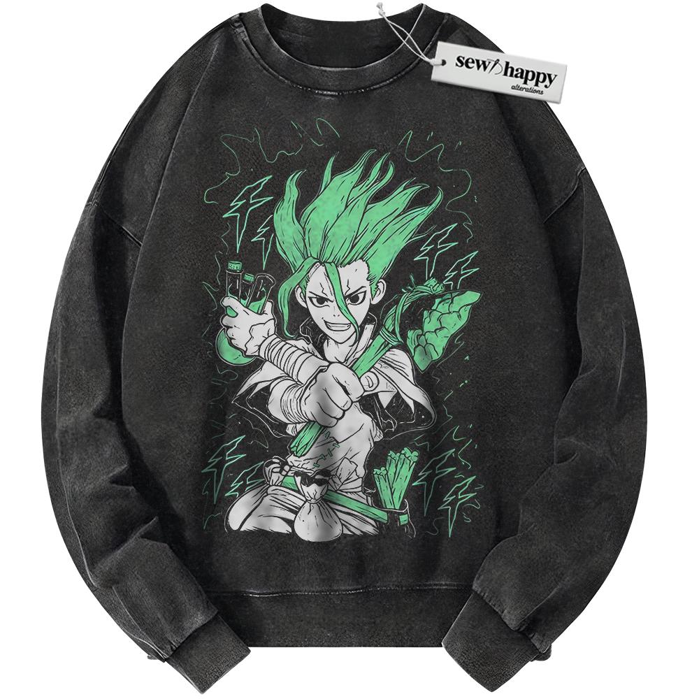 Wash Sweatshirt Senku Ishigami Sweatshirt, Dr Stone Sweatshirt, Anime Sweatshirt, Vintage Sweater