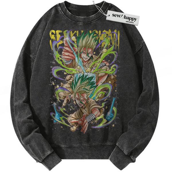 Wash Sweatshirt Senku Ishigami Sweatshirt, Dr. Stone Sweatshirt, Anime Sweatshirt, Vintage Sweatshirt