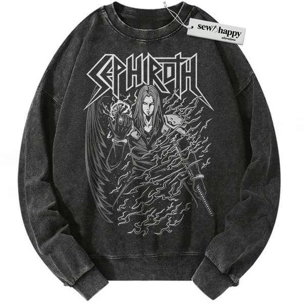 Wash Sweatshirt Sephiroth Sweatshirt, Final Fantasy Sweatshirt, Game Sweatshirt, Vintage Sweater Wash Sweatshirt Sephiroth Sweatshirt, Final Fantasy Sweatshirt, Game Sweatshirt, Vintage Sweater - Image 1