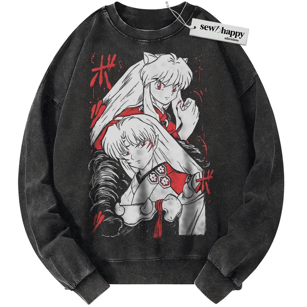Wash Sweatshirt Sesshomaru Sweatshirt, Inuyasha Sweatshirt, Anime Sweatshirt, Vintage Sweater