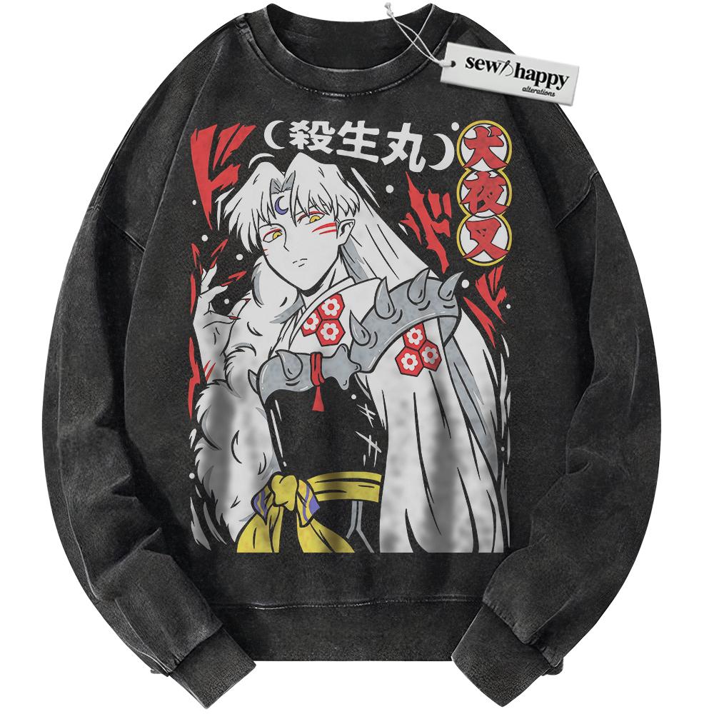 Wash Sweatshirt Sesshomaru Sweatshirt, Inuyasha Sweatshirt, Anime Sweatshirt, Vintage Sweater