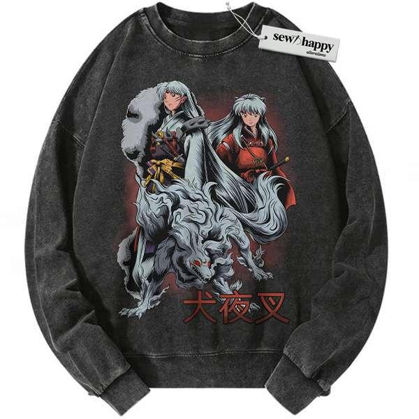 Wash Sweatshirt Sesshomaru Sweatshirt, Inuyasha Sweatshirt, Anime Sweatshirt, Vintage Sweatshirt