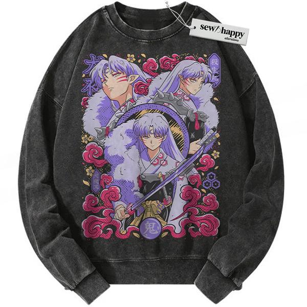 Wash Sweatshirt Sesshomaru Sweatshirt, Inuyasha Sweatshirt, Anime Sweatshirt, Vintage Sweatshirt