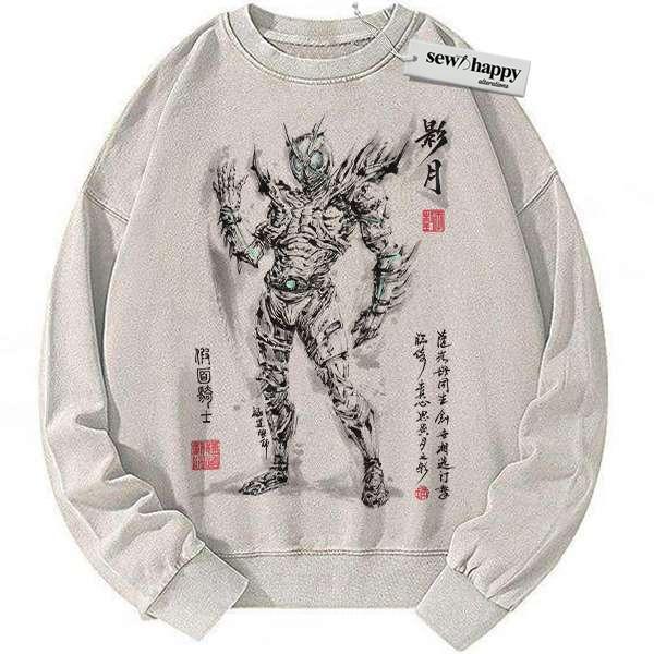 Wash Sweatshirt Shadow Moon Sweatshirt, Kamen Rider Sweatshirt, Anime Sweatshirt, Vintage Sweater