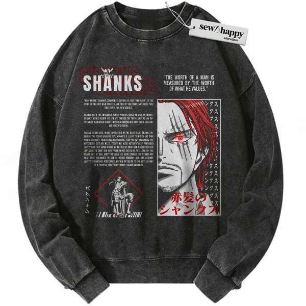 Wash Sweatshirt Shanks Sweatshirt, One Piece Sweatshirt, Anime Sweatshirt, Vintage Sweater Wash Sweatshirt Shanks Sweatshirt, One Piece Sweatshirt, Anime Sweatshirt, Vintage Sweater - Image 1