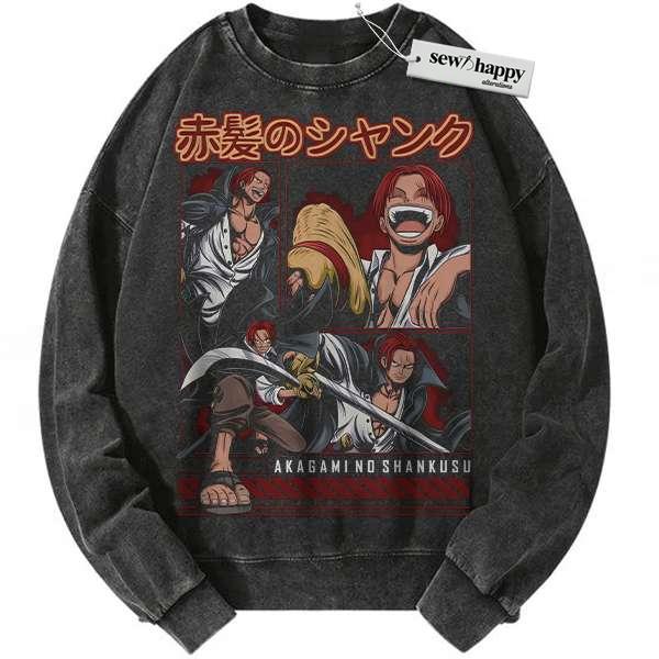 Wash Sweatshirt Shanks Sweatshirt, One Piece Sweatshirt, Anime Sweatshirt, Vintage Sweatshirt Wash Sweatshirt Shanks Sweatshirt, One Piece Sweatshirt, Anime Sweatshirt, Vintage Sweatshirt - Image 1