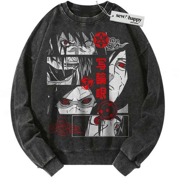 Wash Sweatshirt Sharingan Sweatshirt, Naruto Sweatshirt, Anime Sweatshirt, Vintage Sweatshirt