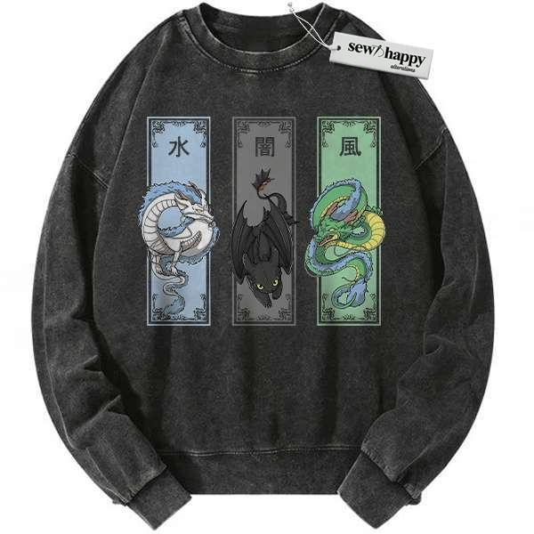 Wash Sweatshirt Shenron Sweatshirt, Haku Sweatshirt, Toothless Sweatshirt, Dragon Sweatshirt, Anime Sweatshirt, Vintage Sweater