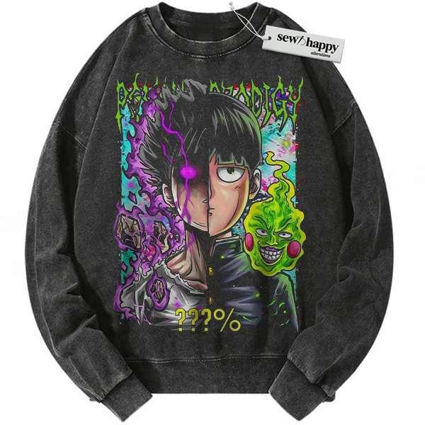 Wash Sweatshirt Shigeo Kageyama Sweatshirt, Mob Psycho 100 Sweatshirt, Anime Sweatshirt, Vintage Sweater