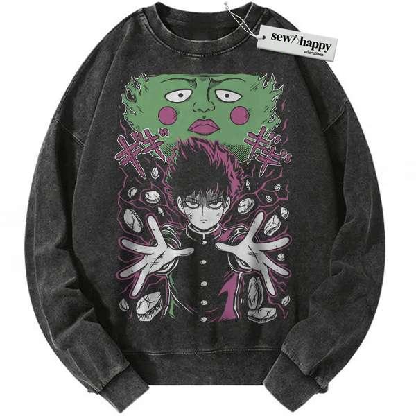 Wash Sweatshirt Shigeo Kageyama Sweatshirt, Mob Psycho 100 Sweatshirt, Anime Sweatshirt, Vintage Sweatshirt