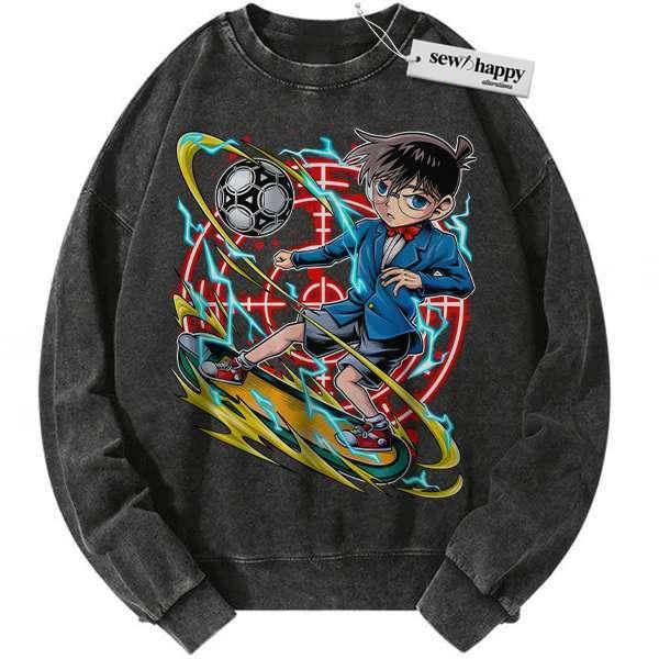 Wash Sweatshirt Shinichi Kudo Sweatshirt, Detective Conan Sweatshirt, Anime Sweatshirt, Vintage Sweatshirt