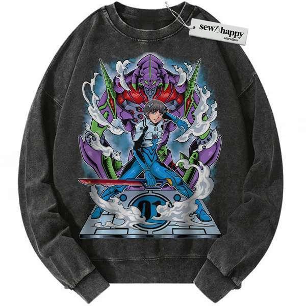 Wash Sweatshirt Shinji Ikari Sweatshirt, Neon Genesis Evangelion Sweatshirt, Anime Sweatshirt, Vintage Sweatshirt