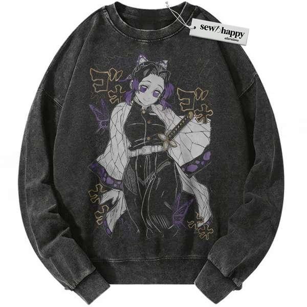 Wash Sweatshirt Shinobu Kocho Sweatshirt, Demon Slayer Sweatshirt, Anime Sweatshirt, Vintage Sweater