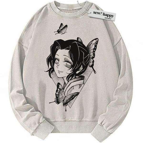 Wash Sweatshirt Shinobu Kocho Sweatshirt, Demon Slayer Sweatshirt, Anime Sweatshirt, Vintage Sweater