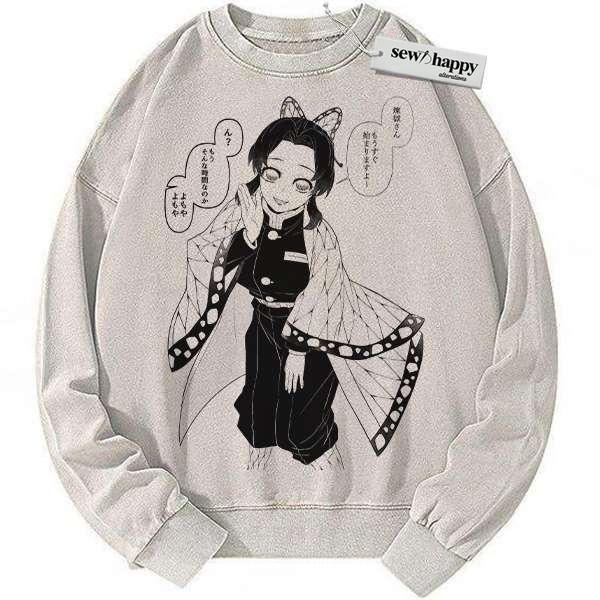 Wash Sweatshirt Shinobu Kocho Sweatshirt, Demon Slayer Sweatshirt, Anime Sweatshirt, Vintage Sweater